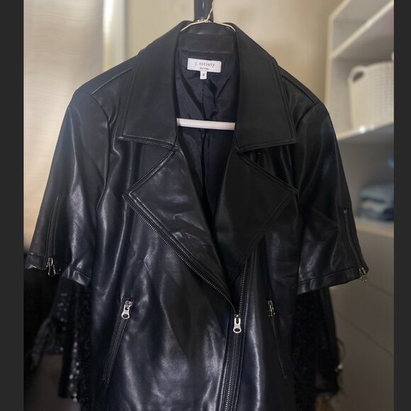 J Society- Faux Leather Biker Jacket With Short Sleeves. - Picture 1 of 4